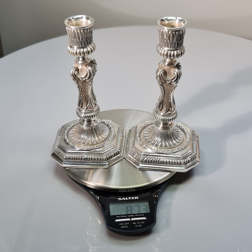Superb Heavy Cast Vintage Harrods HM Silver Candlesticks Sheffield View XI