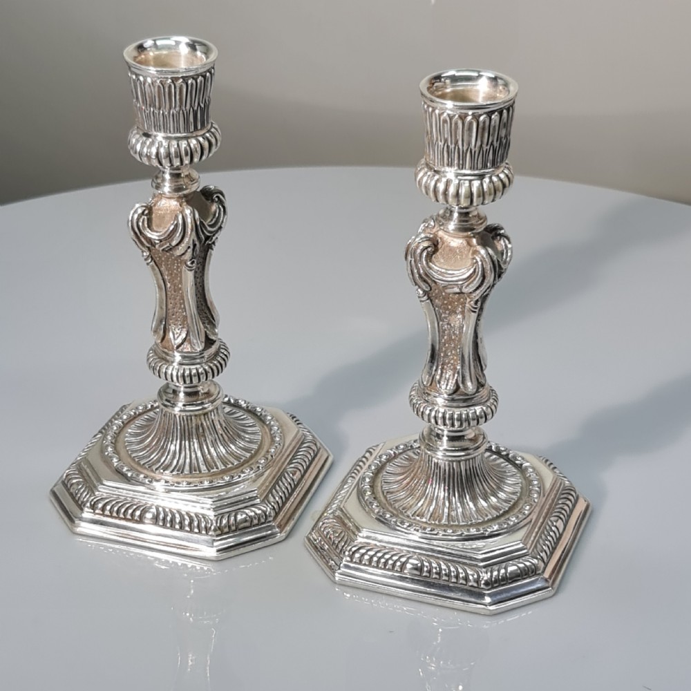 Superb Heavy Cast Vintage Harrods HM Silver Candlesticks Sheffield View XII