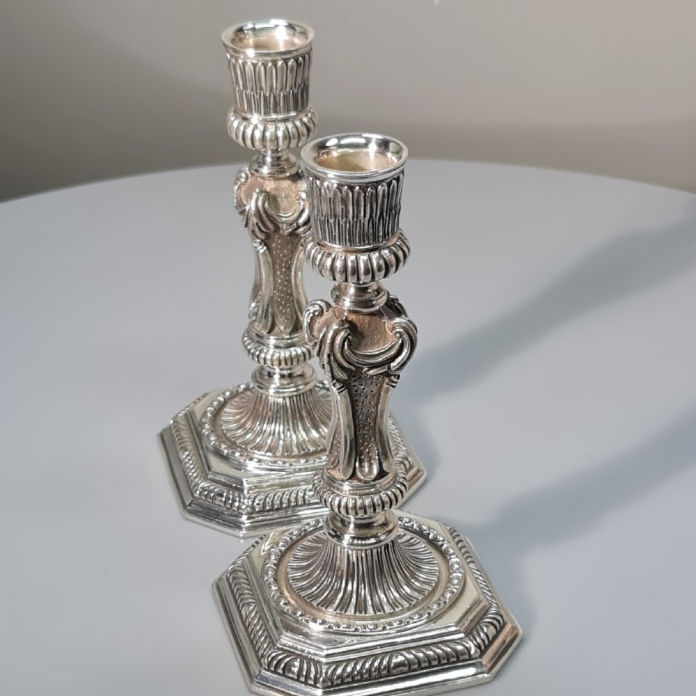 Superb Heavy Cast Vintage Harrods HM Silver Candlesticks Sheffield View XIV