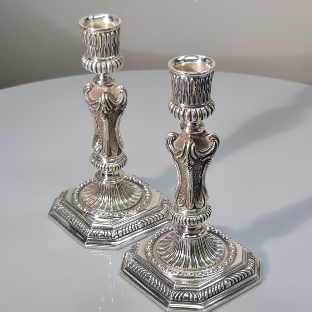 Superb Heavy Cast Vintage Harrods HM Silver Candlesticks Sheffield View XV