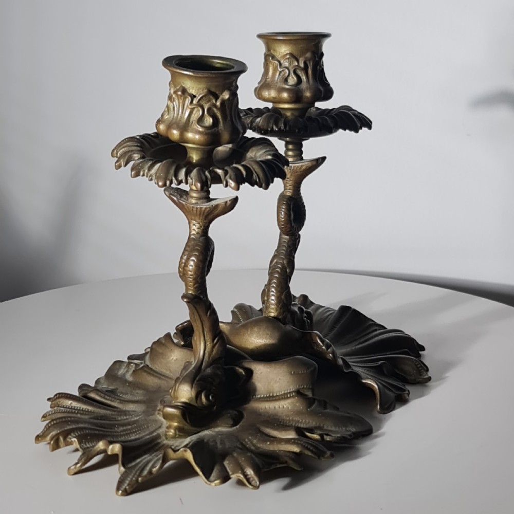 Rare Pair William Tonks Late 19thc Mythical Sea Creature Candlesticks View II