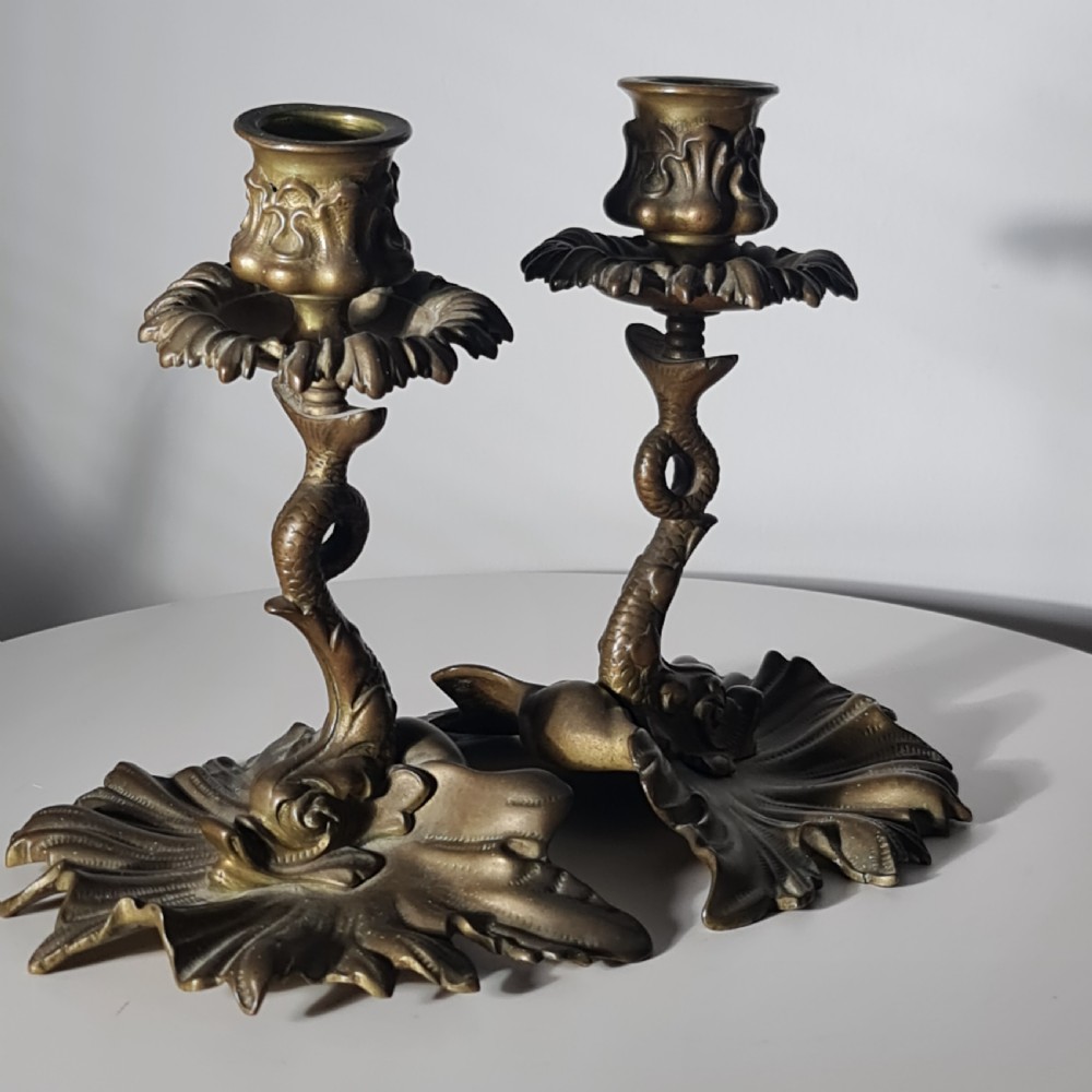 Rare Pair William Tonks Late 19thc Mythical Sea Creature Candlesticks View III