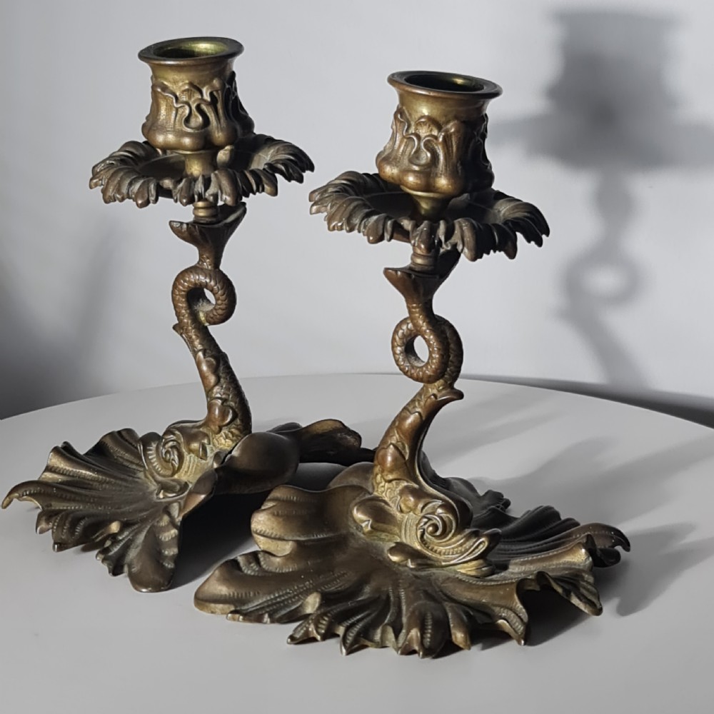 Rare Pair William Tonks Late 19thc Mythical Sea Creature Candlesticks View V