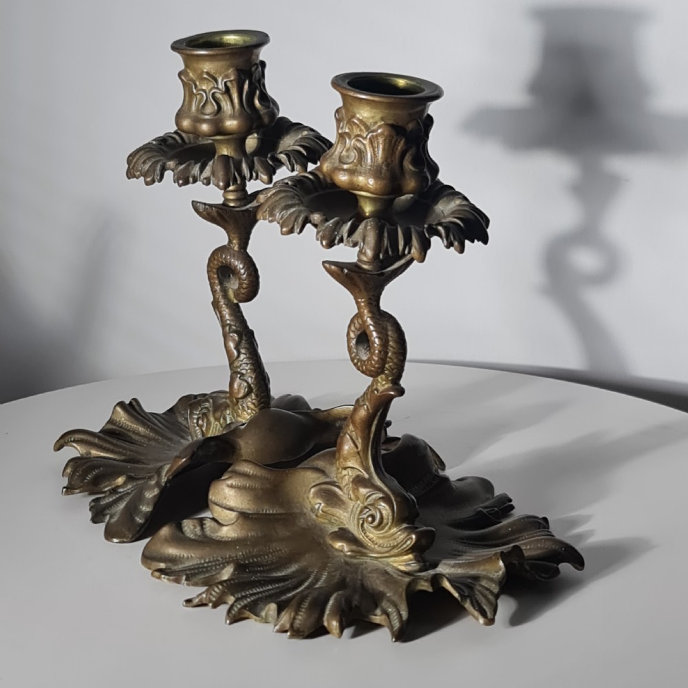 Rare Pair William Tonks Late 19thc Mythical Sea Creature Candlesticks View VI