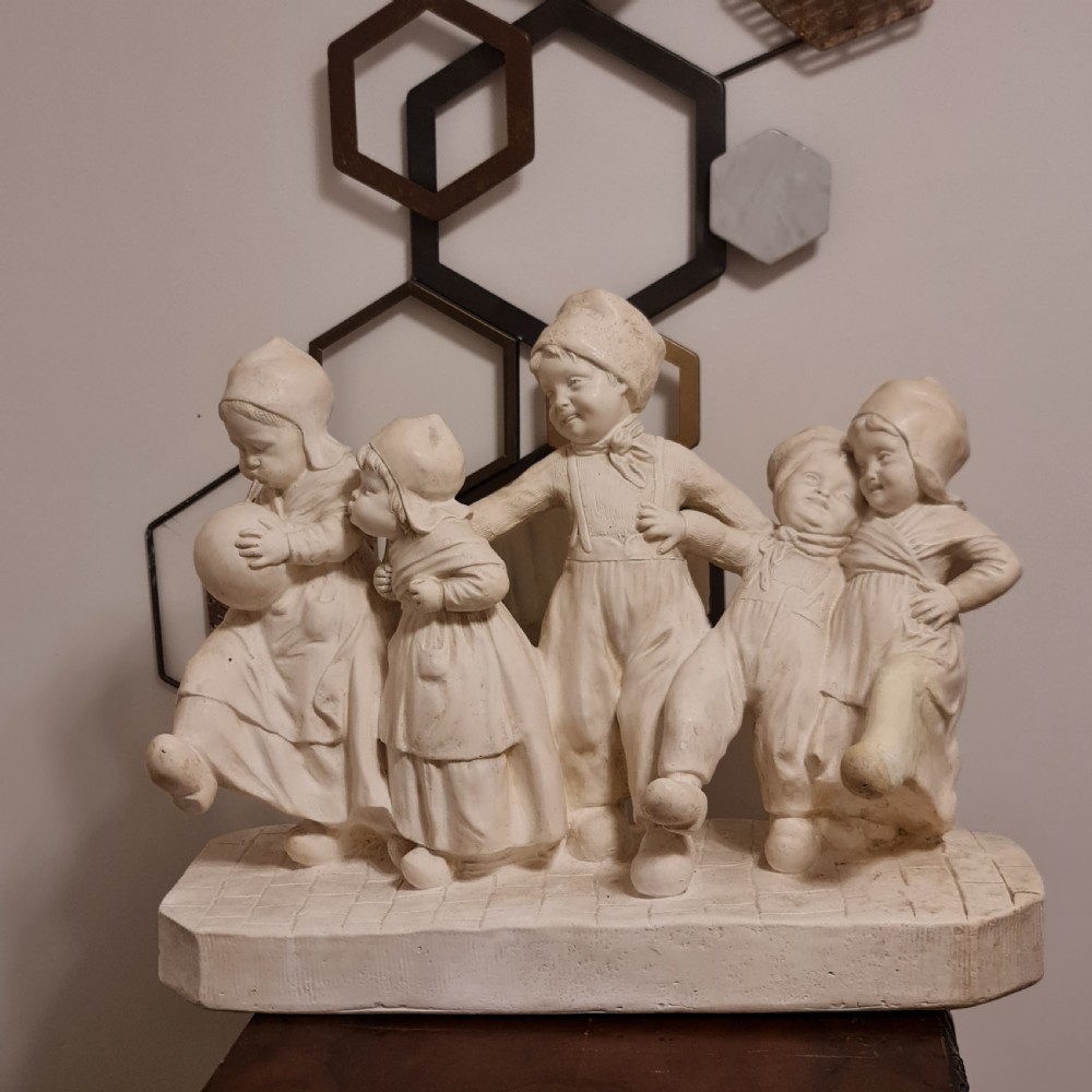 Exceptional Huge Antique Signed Plaster Dutch Figural Group c1930