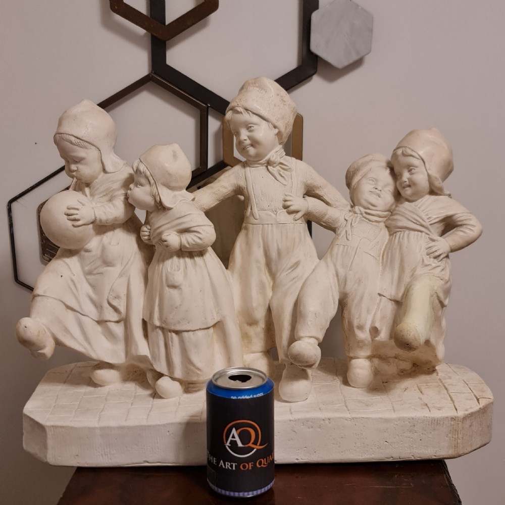 Exceptional Huge Antique Signed Plaster Dutch Figural Group c1930 View II