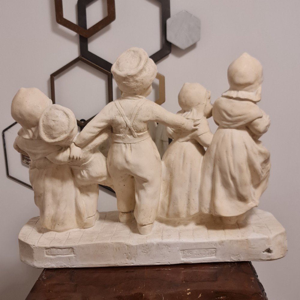 Exceptional Huge Antique Signed Plaster Dutch Figural Group c1930 View VI