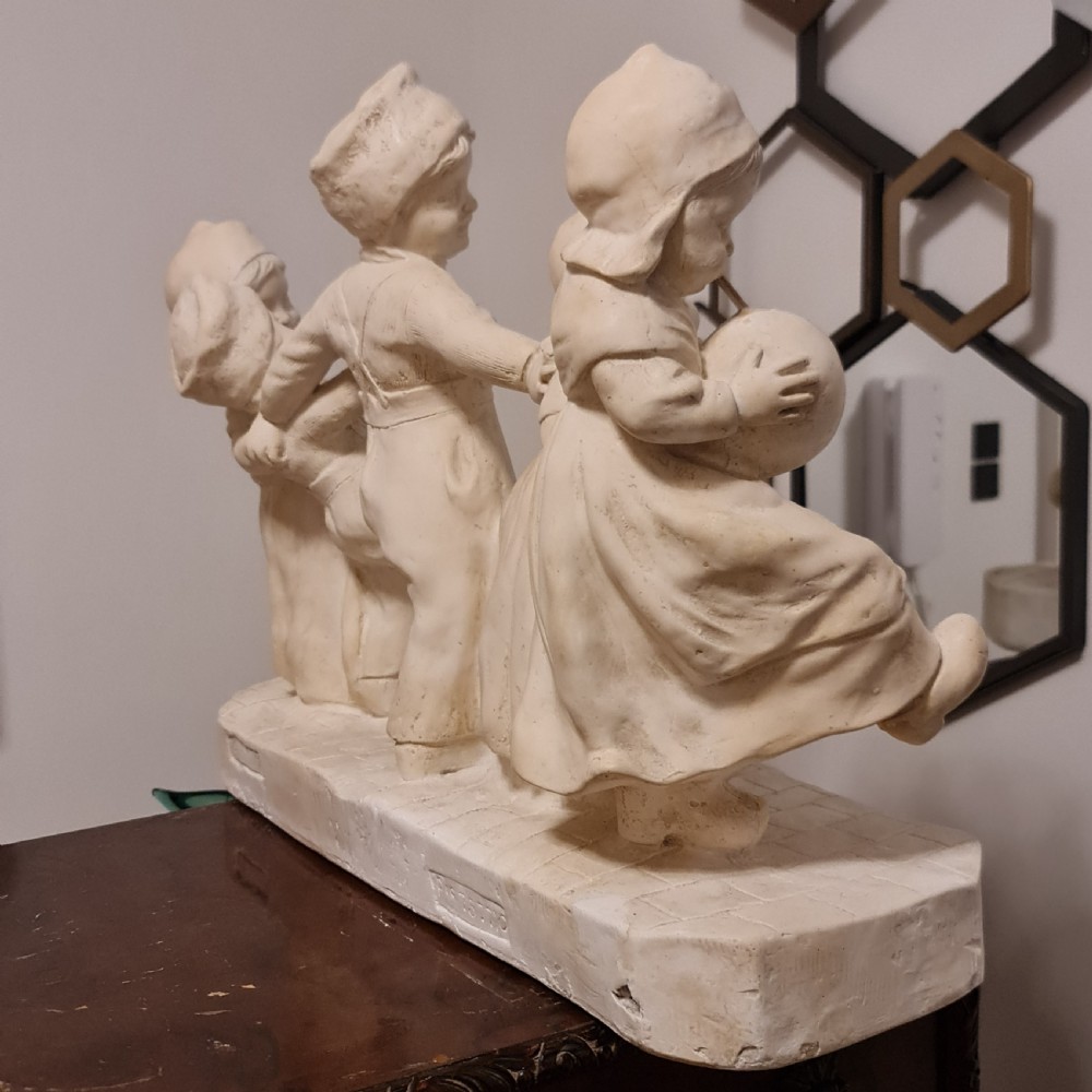 Exceptional Huge Antique Signed Plaster Dutch Figural Group c1930 View XII