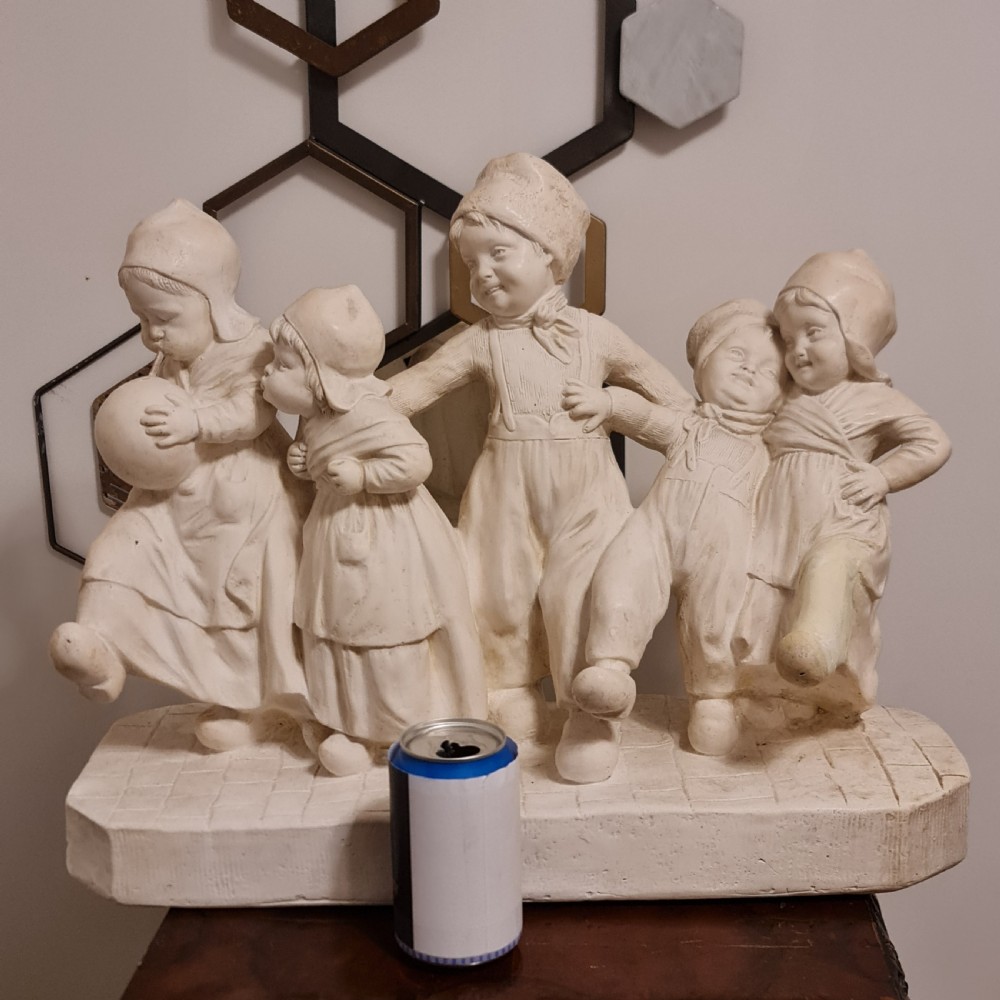Exceptional Huge Antique Signed Plaster Dutch Figural Group c1930 View XV