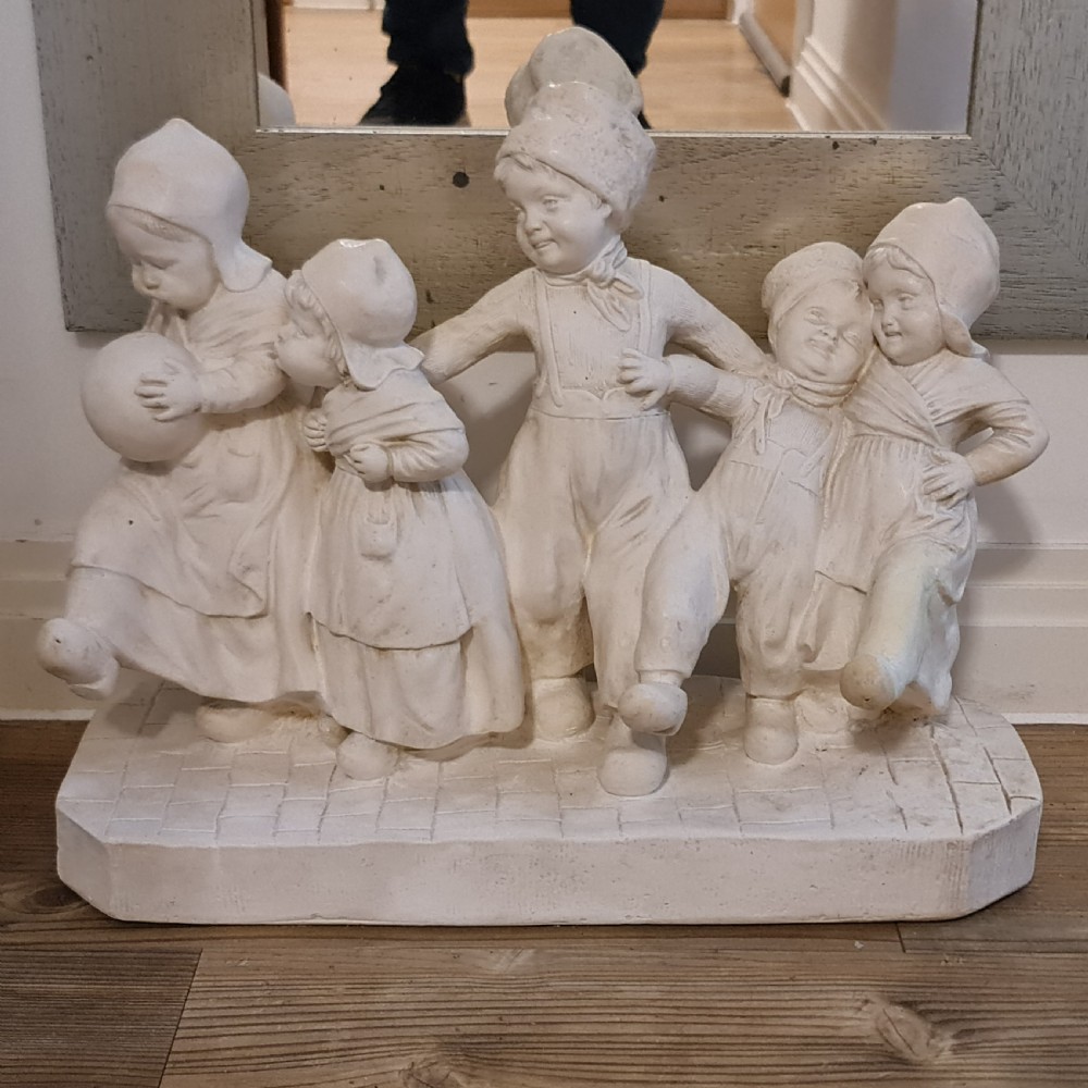 Exceptional Huge Antique Signed Plaster Dutch Figural Group c1930 View XVI
