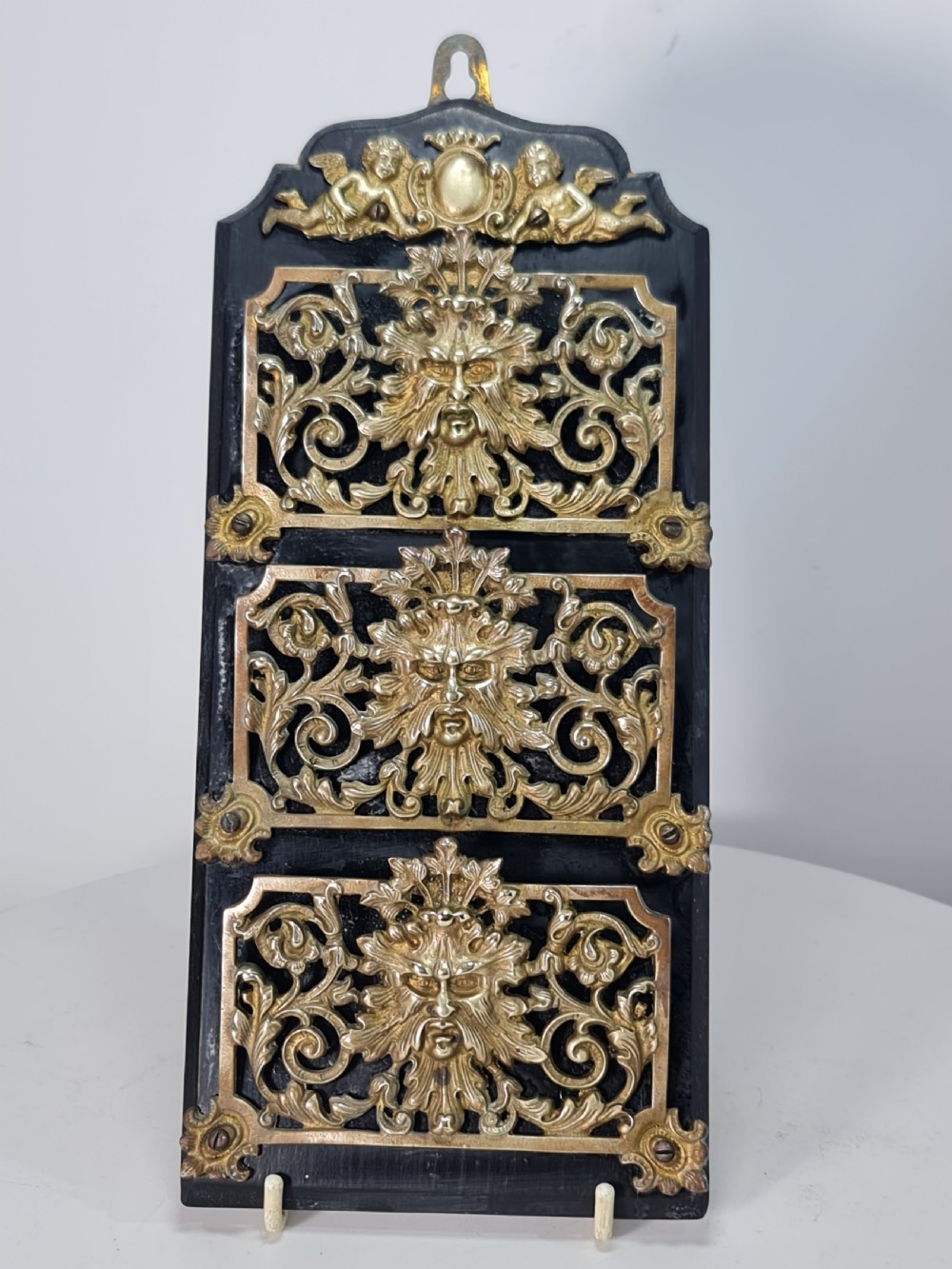 19th Century Solid Oak And Brass Victorian Wall Hanging Letter Or Stationery Rack