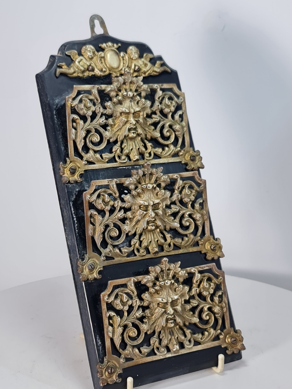 19th Century Solid Oak And Brass Victorian Wall Hanging Letter Or Stationery Rack View IV