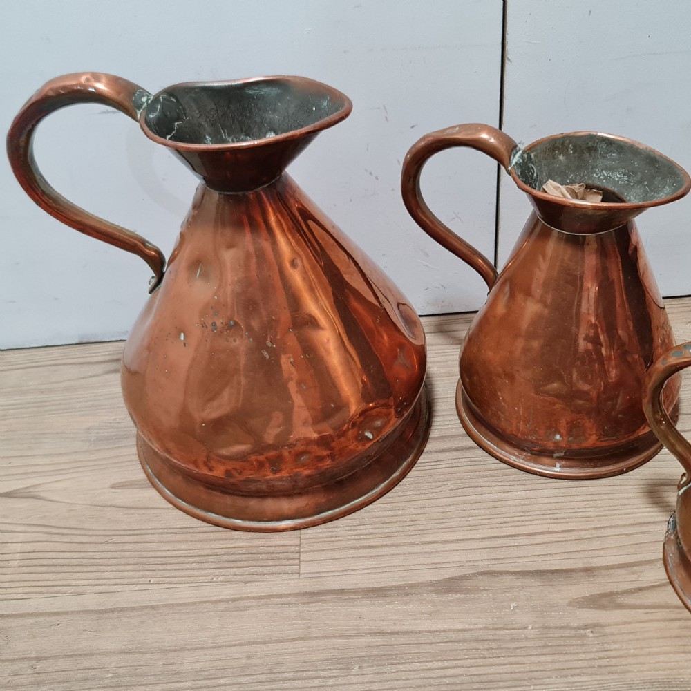 Fabulous Antique Set of 5 x Graduated Copper Jugs Gallon,Pint Etc. View II