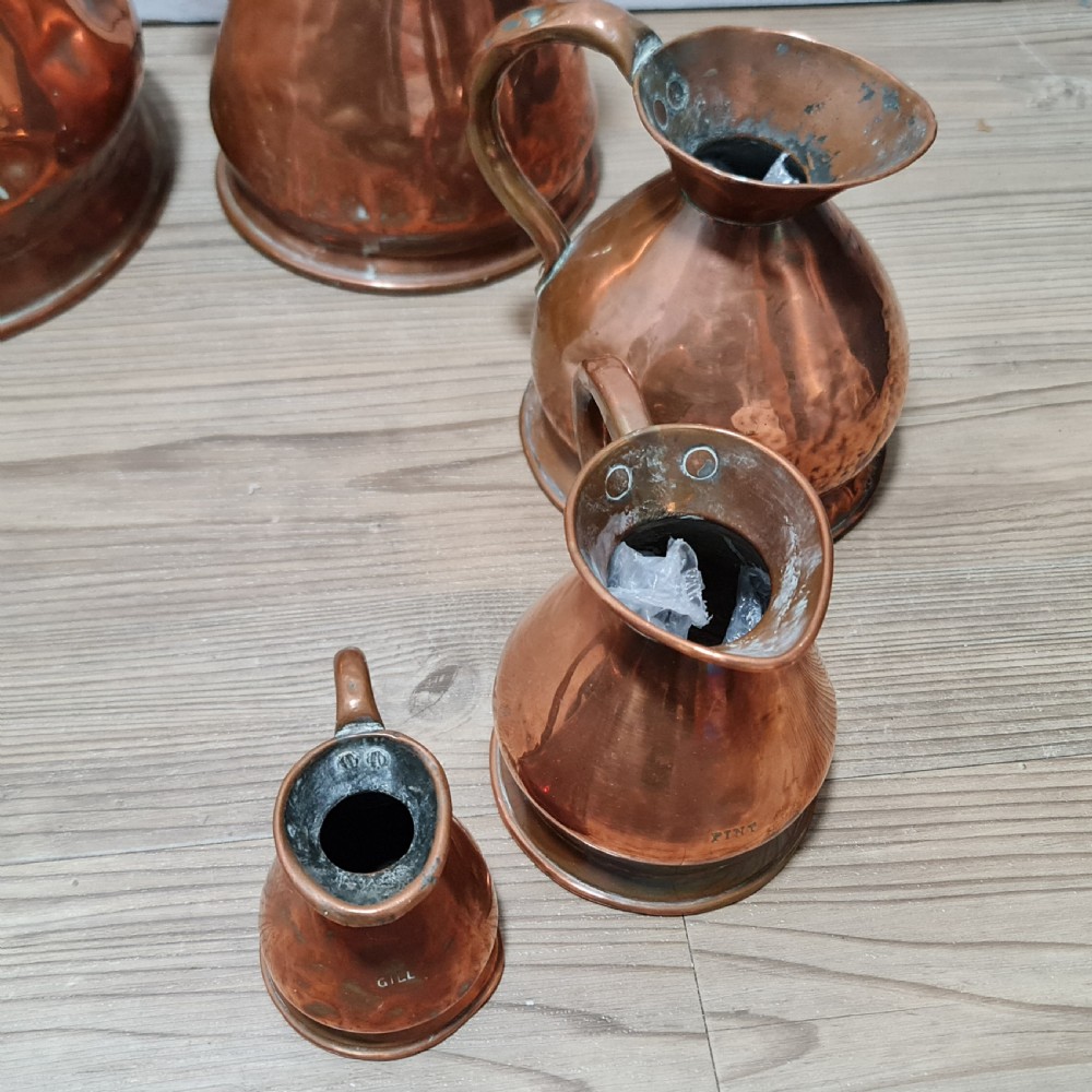 Fabulous Antique Set of 5 x Graduated Copper Jugs Gallon,Pint Etc. View III