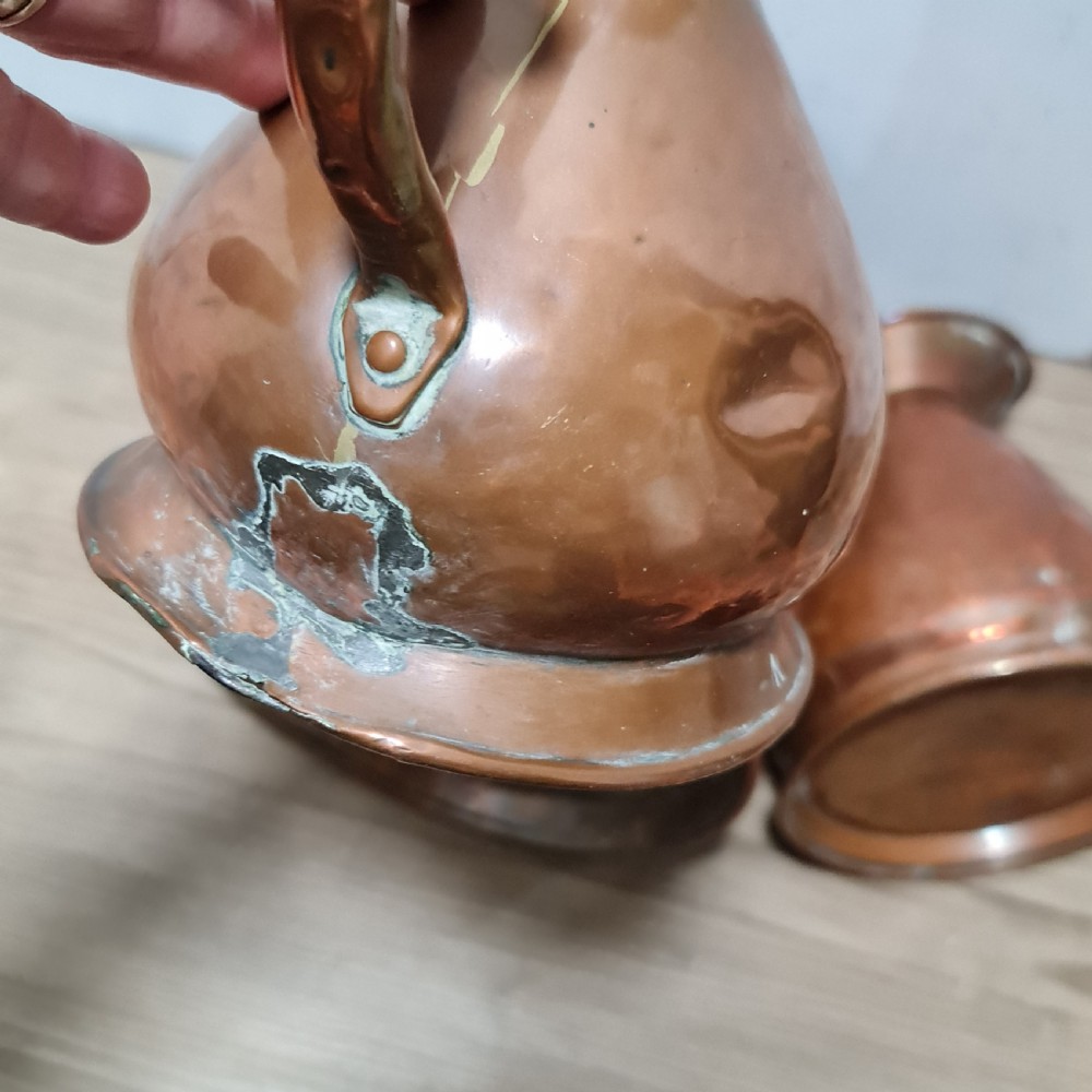 Fabulous Antique Set of 5 x Graduated Copper Jugs Gallon,Pint Etc. View X