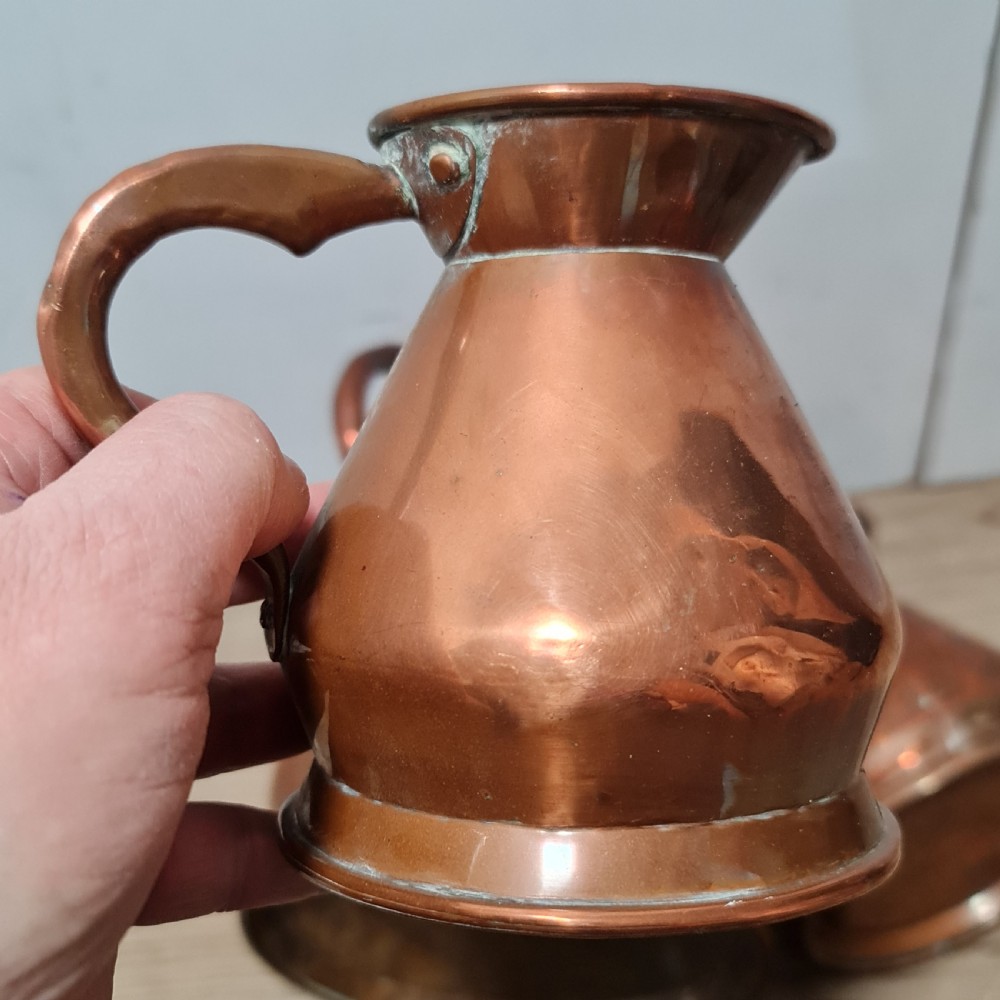 Fabulous Antique Set of 5 x Graduated Copper Jugs Gallon,Pint Etc. View XI