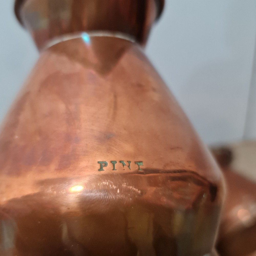 Fabulous Antique Set of 5 x Graduated Copper Jugs Gallon,Pint Etc. View XII