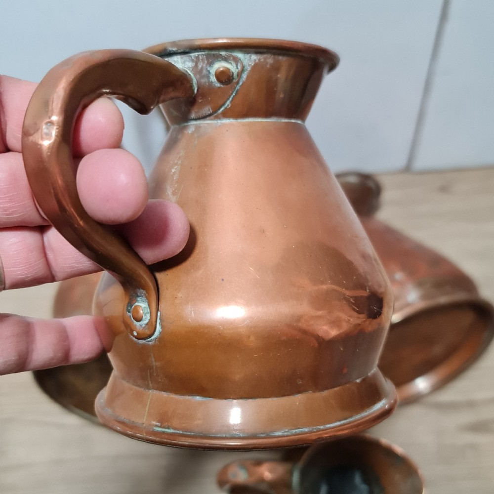 Fabulous Antique Set of 5 x Graduated Copper Jugs Gallon,Pint Etc. View XIII