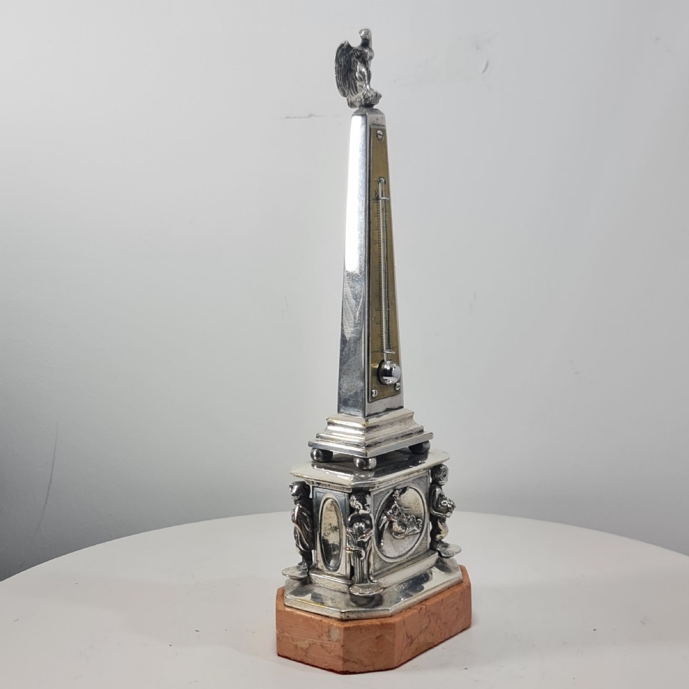 Superb 19thc Silvered Obelisk Desk Thermometer 27cm
