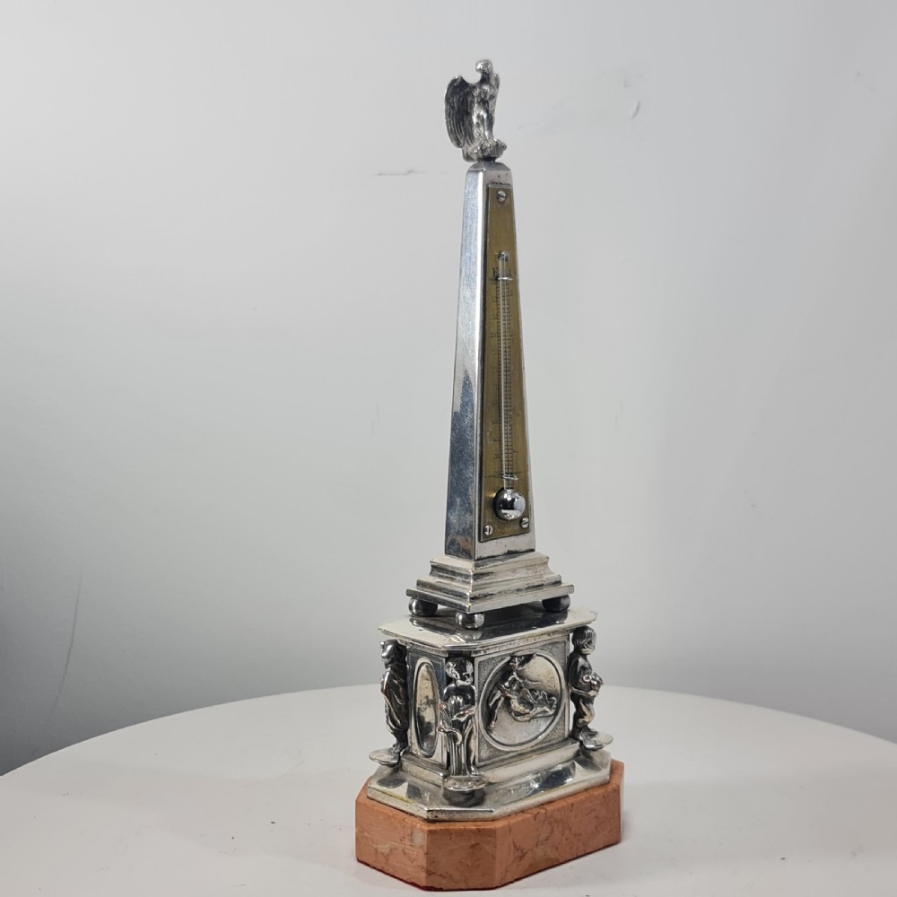 Superb 19thc Silvered Obelisk Desk Thermometer 27cm View III