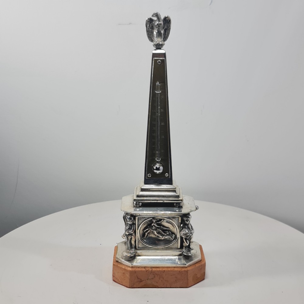 Superb 19thc Silvered Obelisk Desk Thermometer 27cm View V