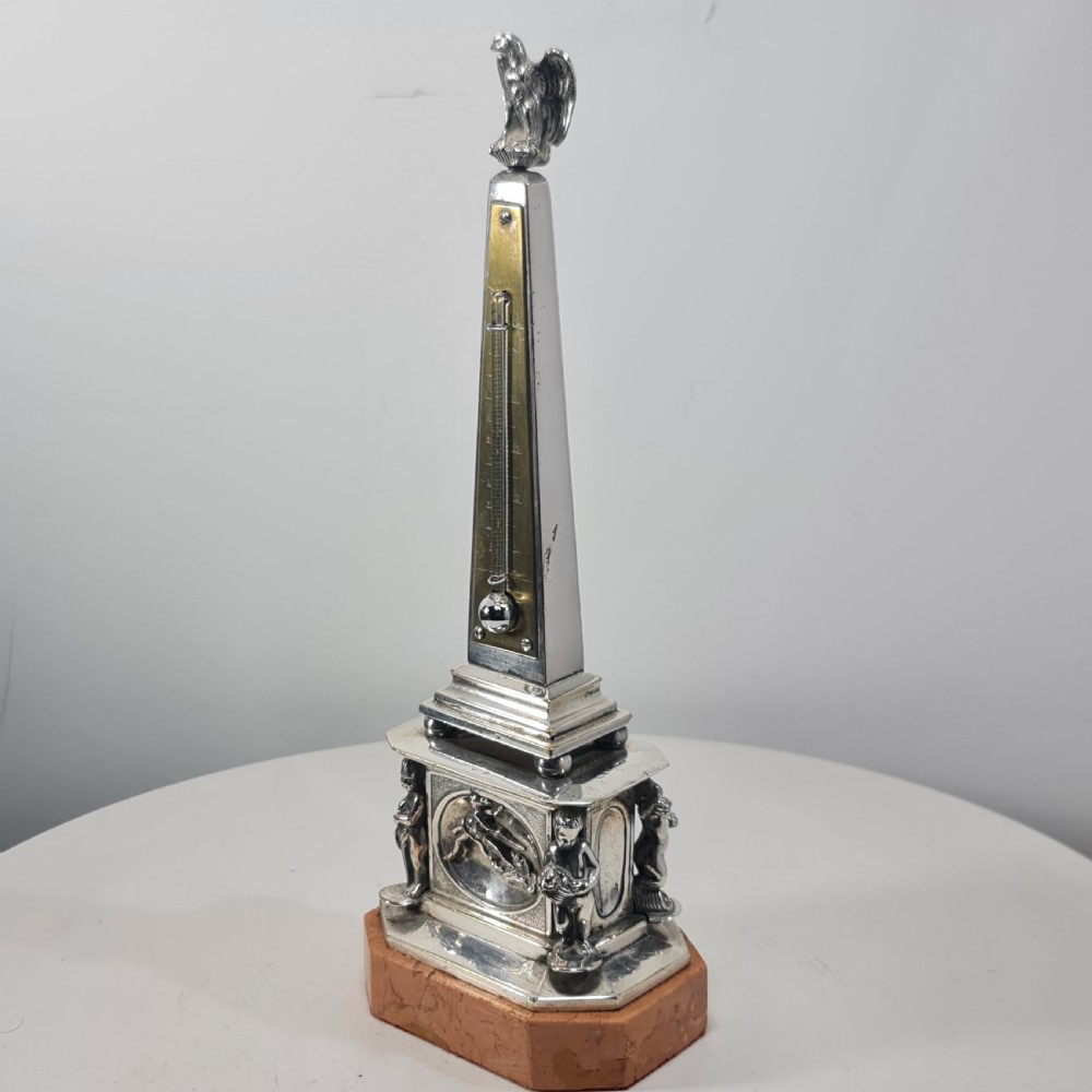Superb 19thc Silvered Obelisk Desk Thermometer 27cm View VI