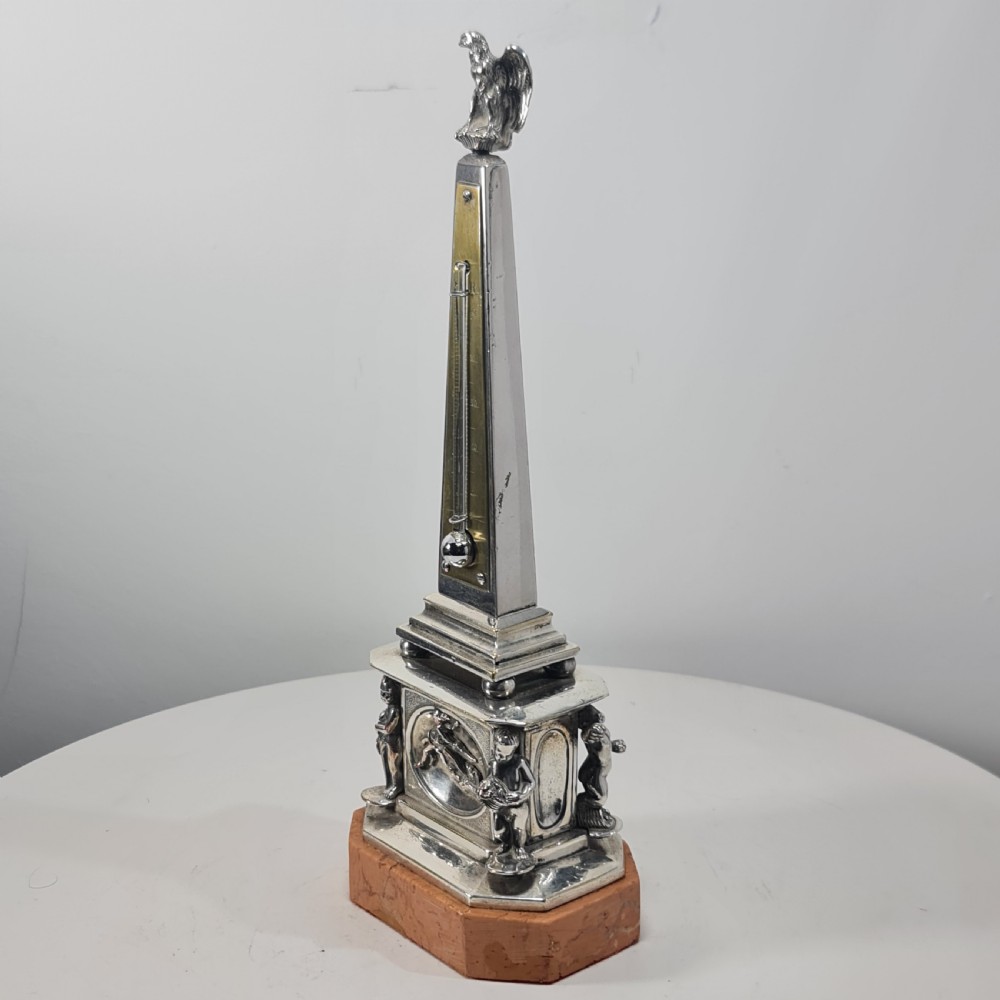 Superb 19thc Silvered Obelisk Desk Thermometer 27cm View VII