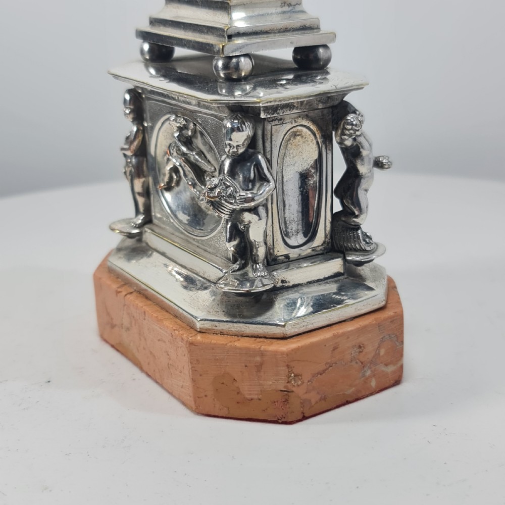 Superb 19thc Silvered Obelisk Desk Thermometer 27cm View VIII