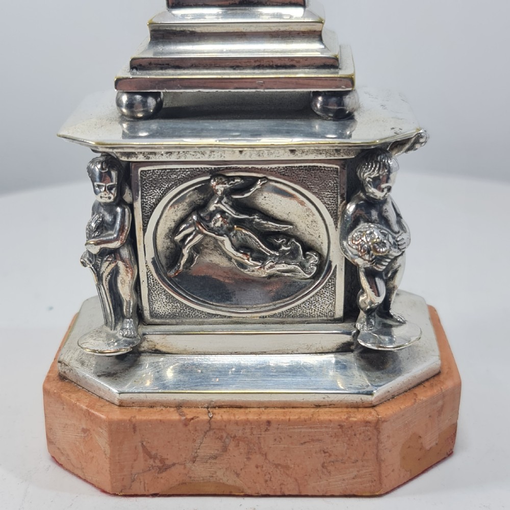 Superb 19thc Silvered Obelisk Desk Thermometer 27cm View XII