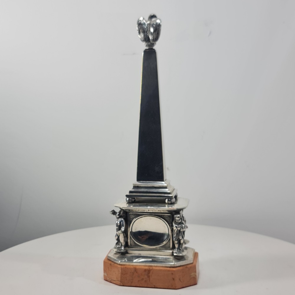 Superb 19thc Silvered Obelisk Desk Thermometer 27cm View XIII