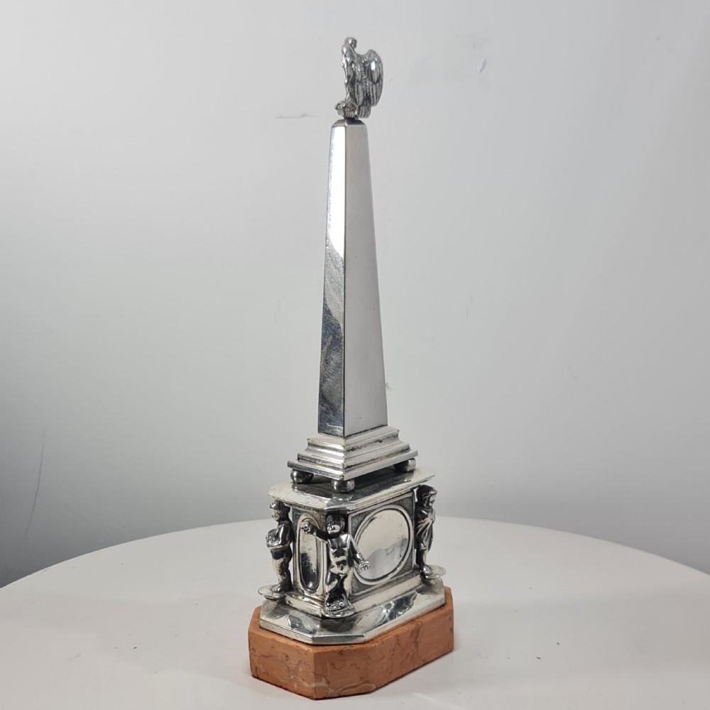 Superb 19thc Silvered Obelisk Desk Thermometer 27cm View XIV