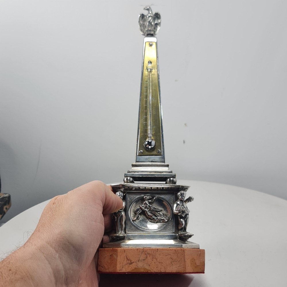 Superb 19thc Silvered Obelisk Desk Thermometer 27cm View XV