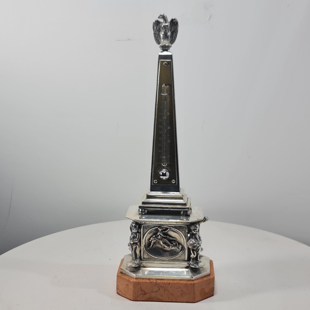 Superb 19thc Silvered Obelisk Desk Thermometer 27cm View XIX