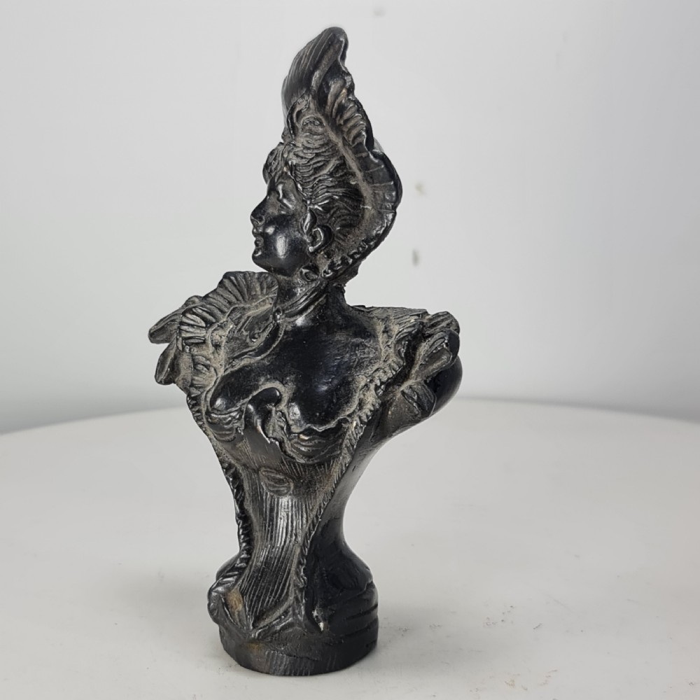 Delightful Art Nouveau Bronze Bust of an Attractive Female wearing a Hat c1910 View II