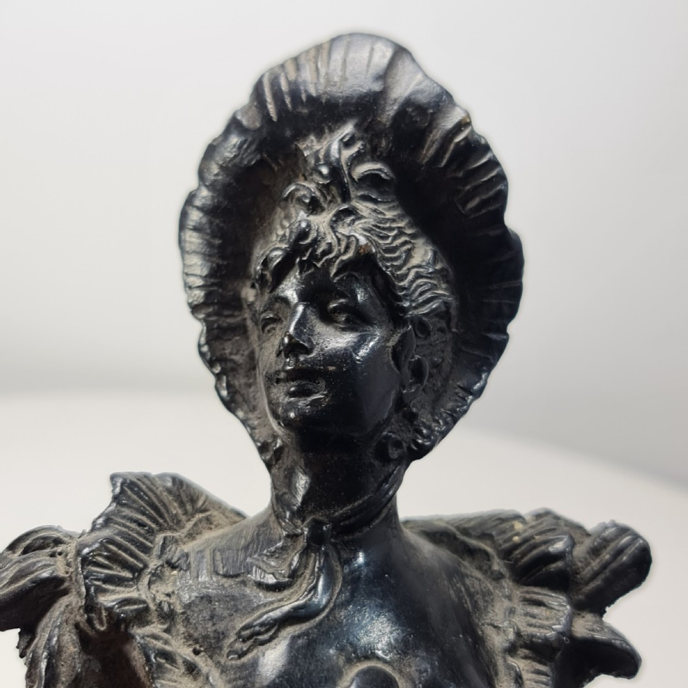 Delightful Art Nouveau Bronze Bust of an Attractive Female wearing a Hat c1910 View IV