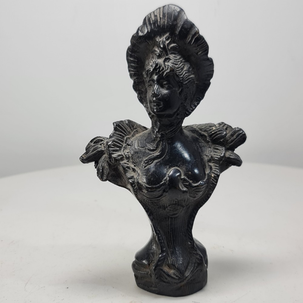 Delightful Art Nouveau Bronze Bust of an Attractive Female wearing a Hat c1910 View VI