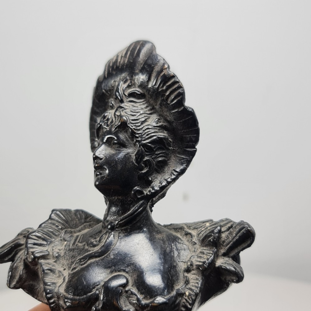Delightful Art Nouveau Bronze Bust of an Attractive Female wearing a Hat c1910 View XII