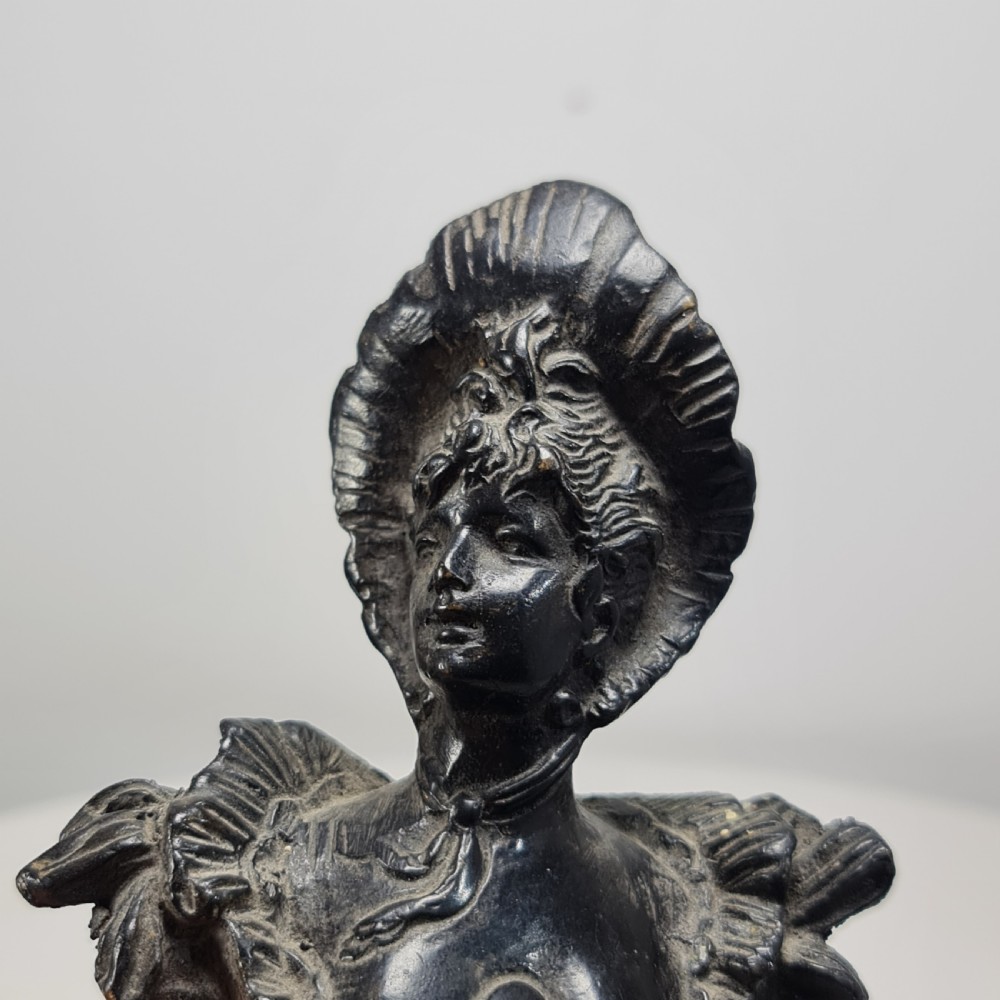 Delightful Art Nouveau Bronze Bust of an Attractive Female wearing a Hat c1910 View XIII