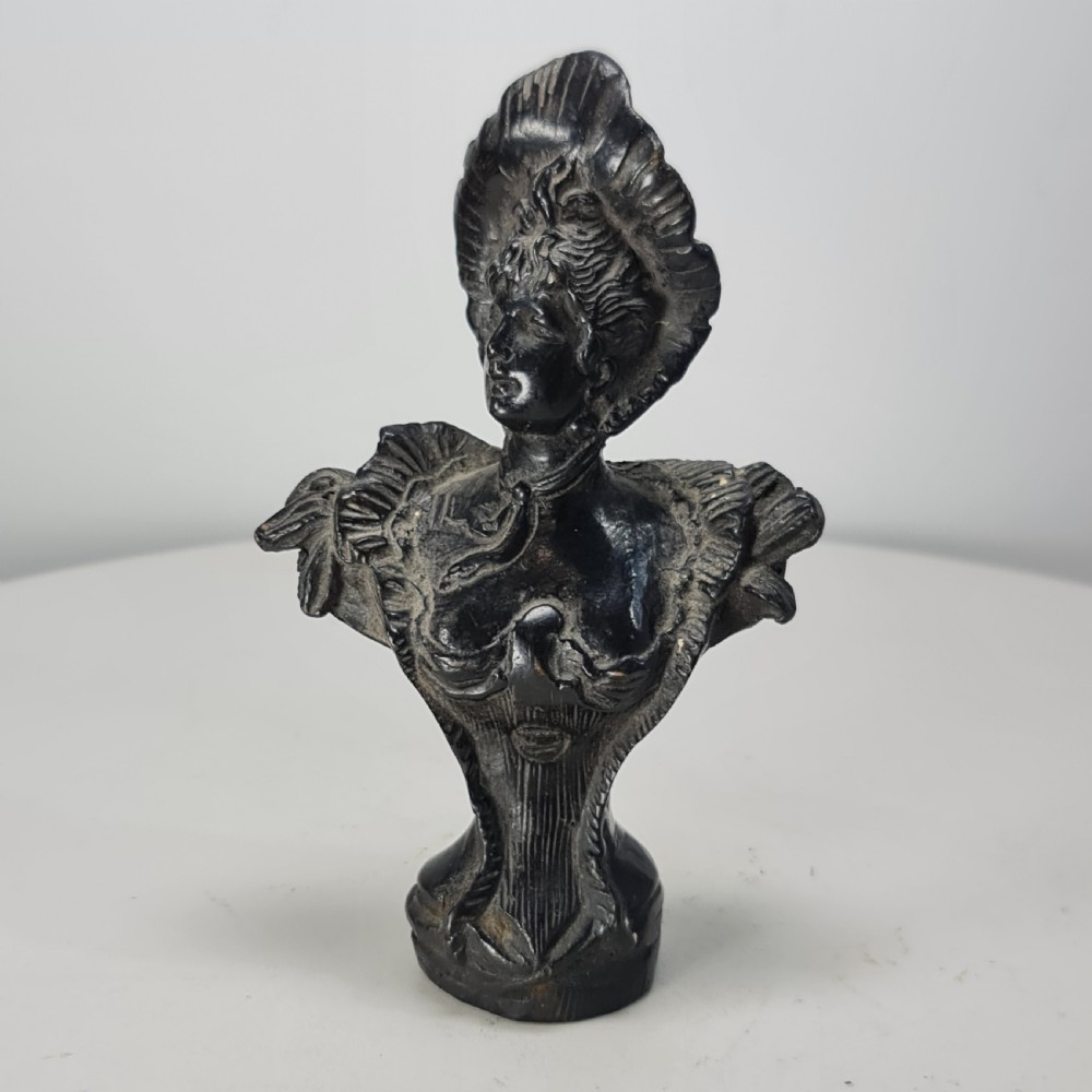 Delightful Art Nouveau Bronze Bust of an Attractive Female wearing a Hat c1910 View XVI
