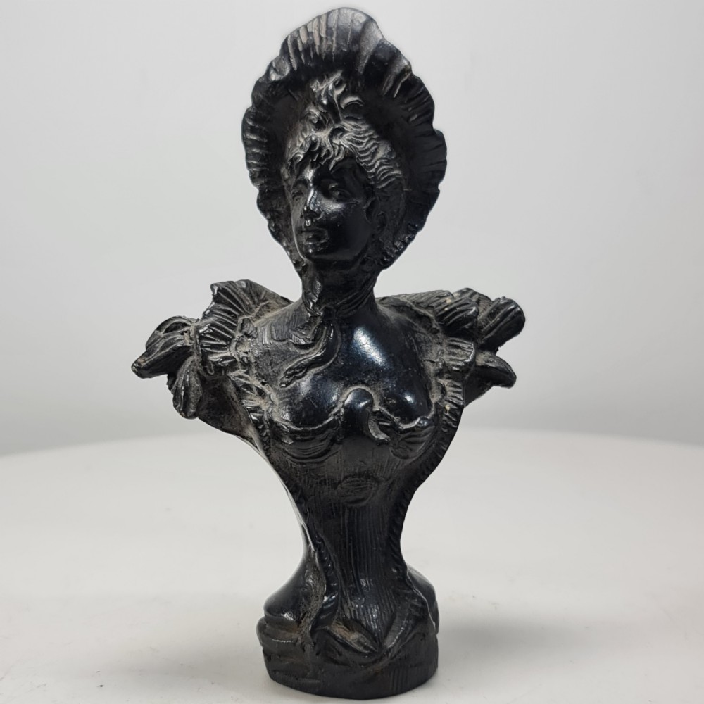 Delightful Art Nouveau Bronze Bust of an Attractive Female wearing a Hat c1910 View XVIII