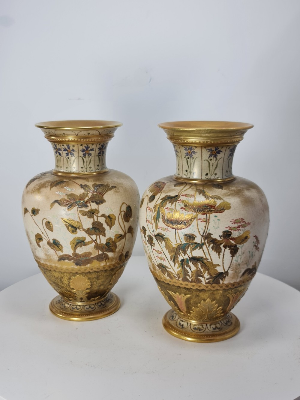 Beautiful Doulton Burslem Pair Faience Floral Vases c1900