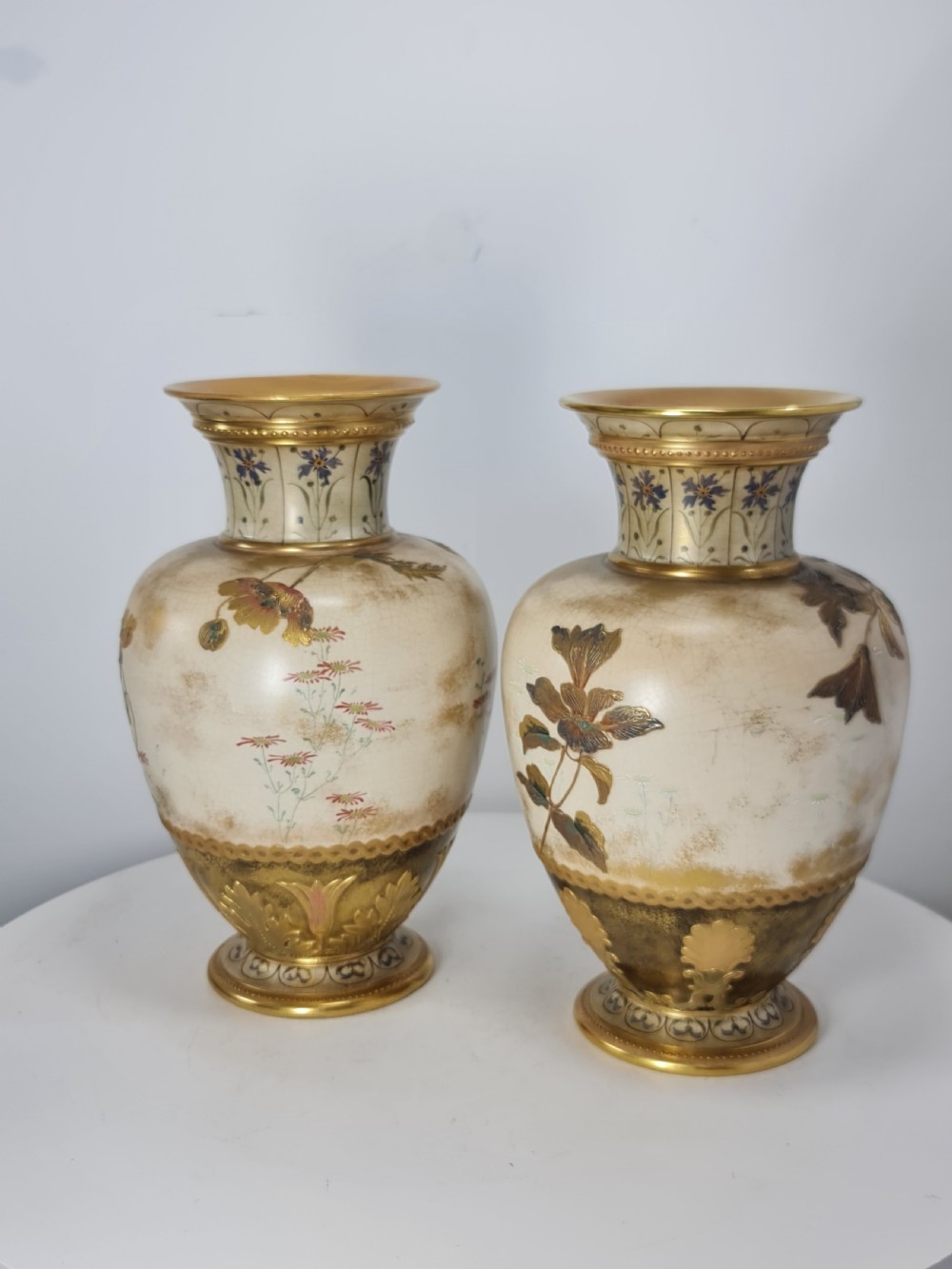 Beautiful Doulton Burslem Pair Faience Floral Vases c1900 View V
