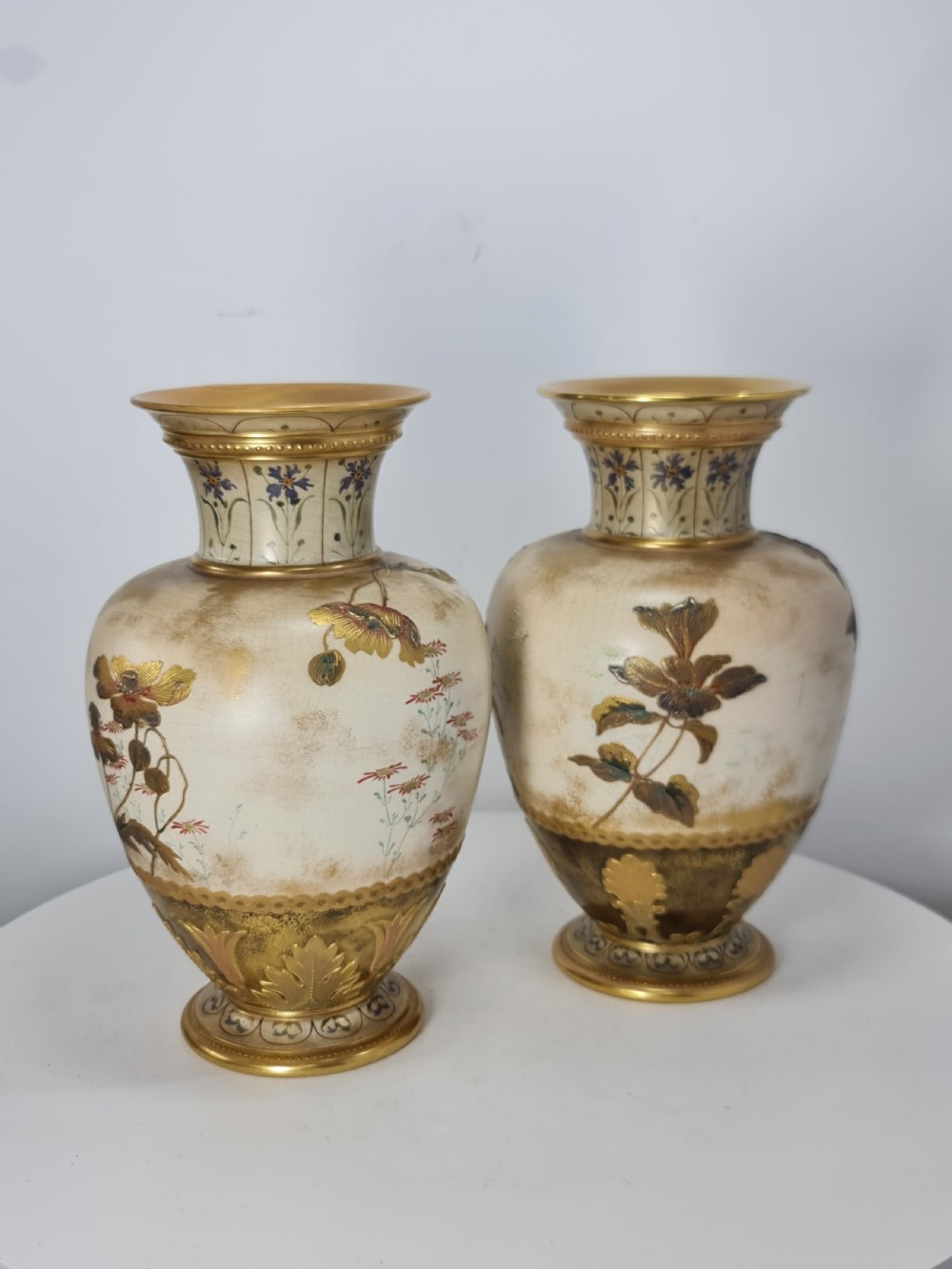 Beautiful Doulton Burslem Pair Faience Floral Vases c1900 View VI