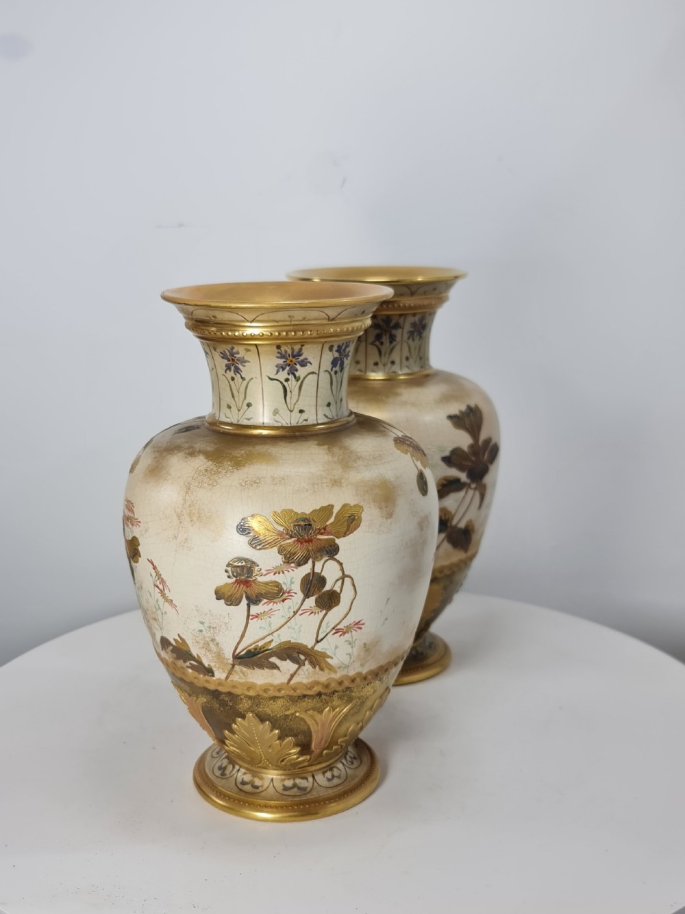 Beautiful Doulton Burslem Pair Faience Floral Vases c1900 View VII