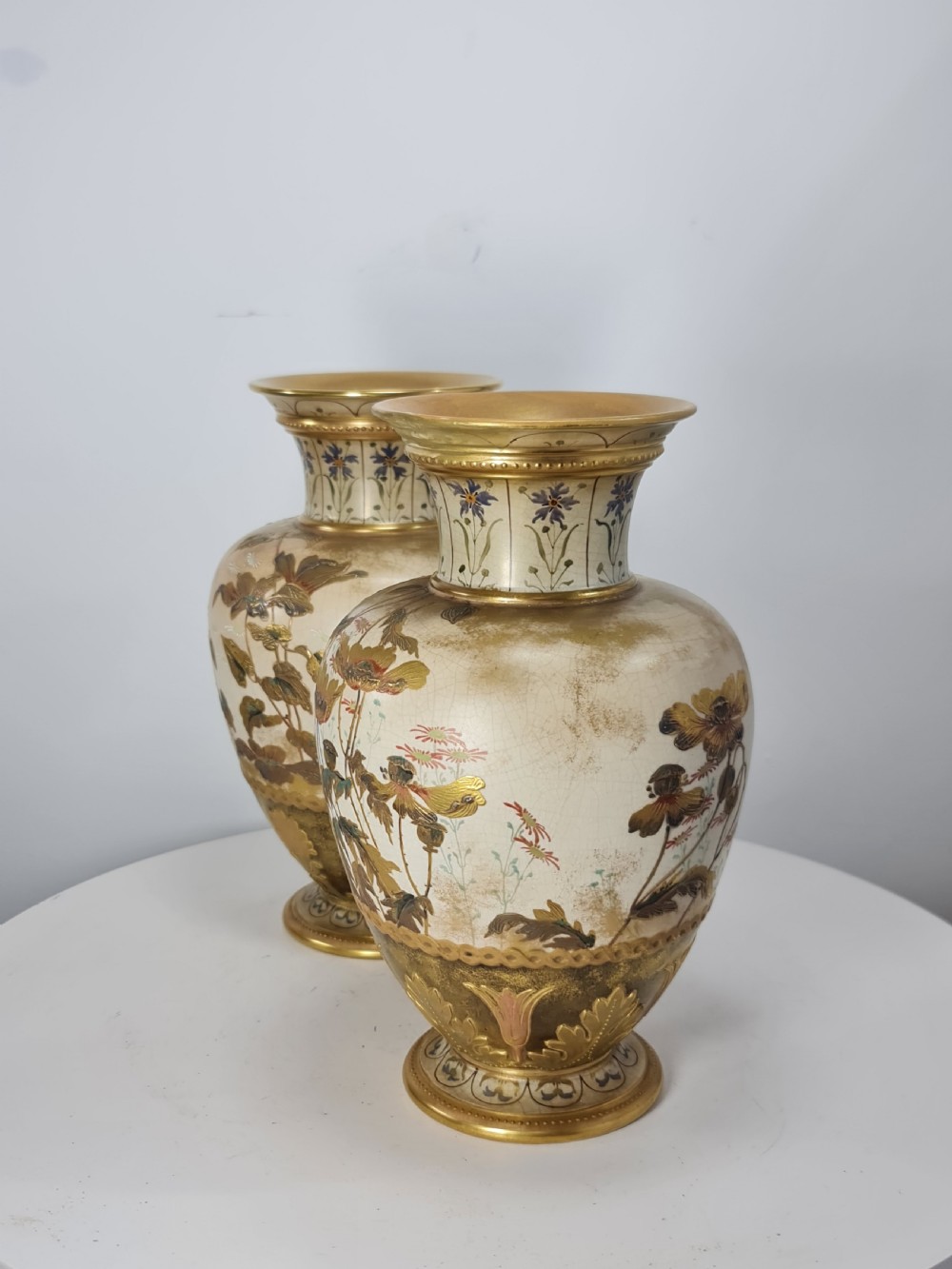 Beautiful Doulton Burslem Pair Faience Floral Vases c1900 View VIII