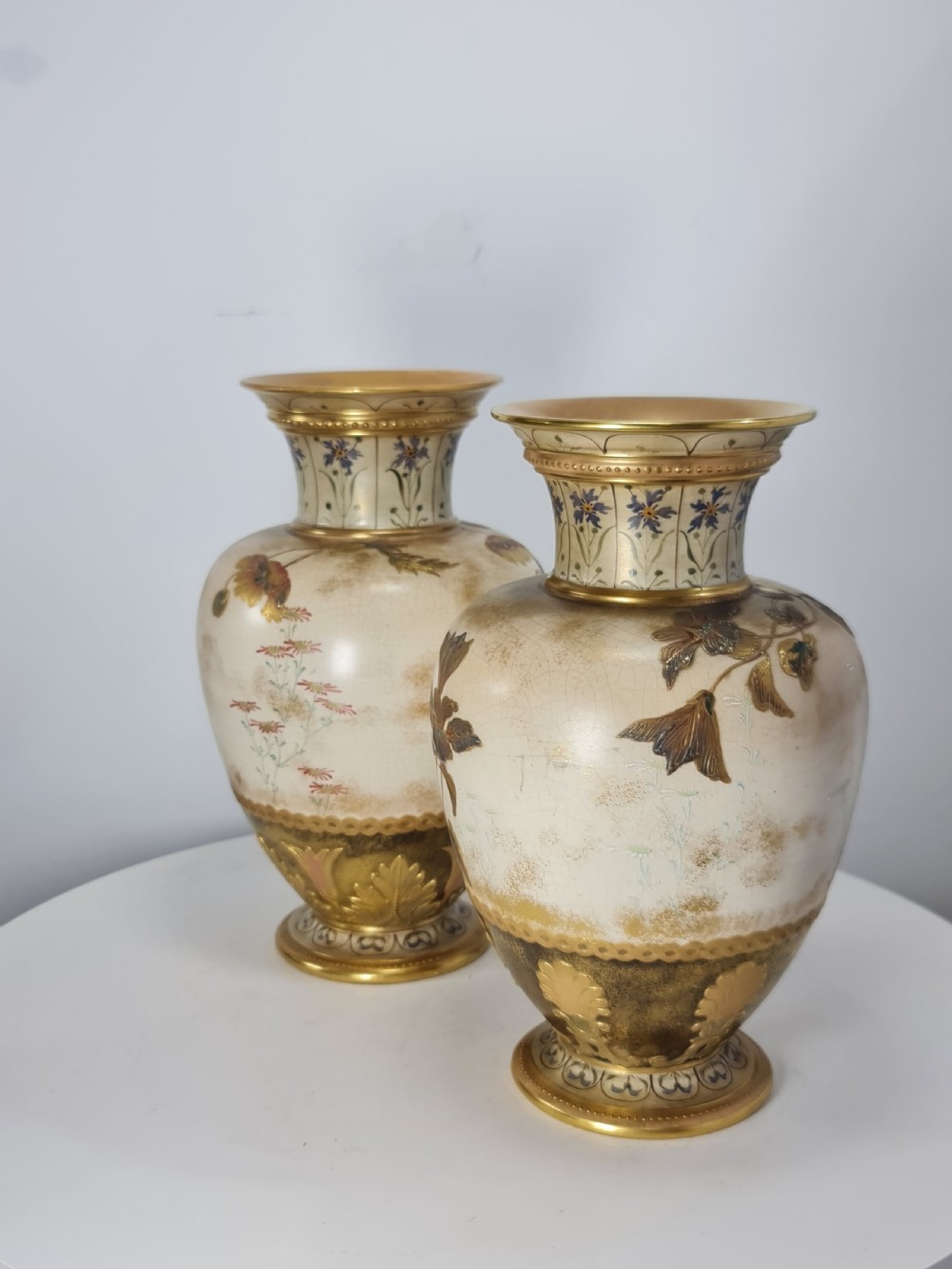 Beautiful Doulton Burslem Pair Faience Floral Vases c1900 View IX