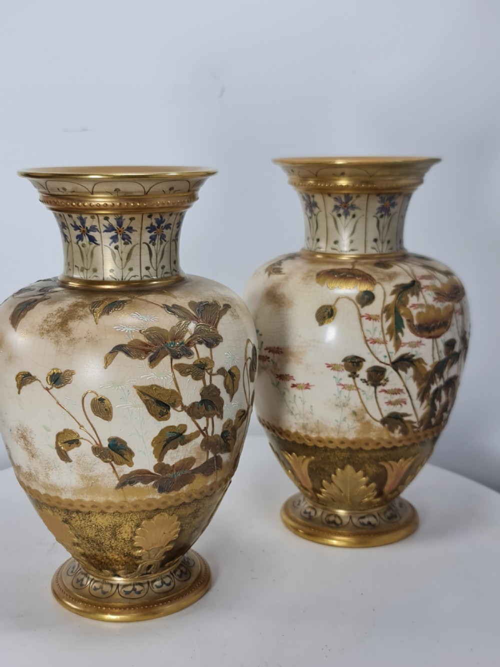 Beautiful Doulton Burslem Pair Faience Floral Vases c1900 View XIII