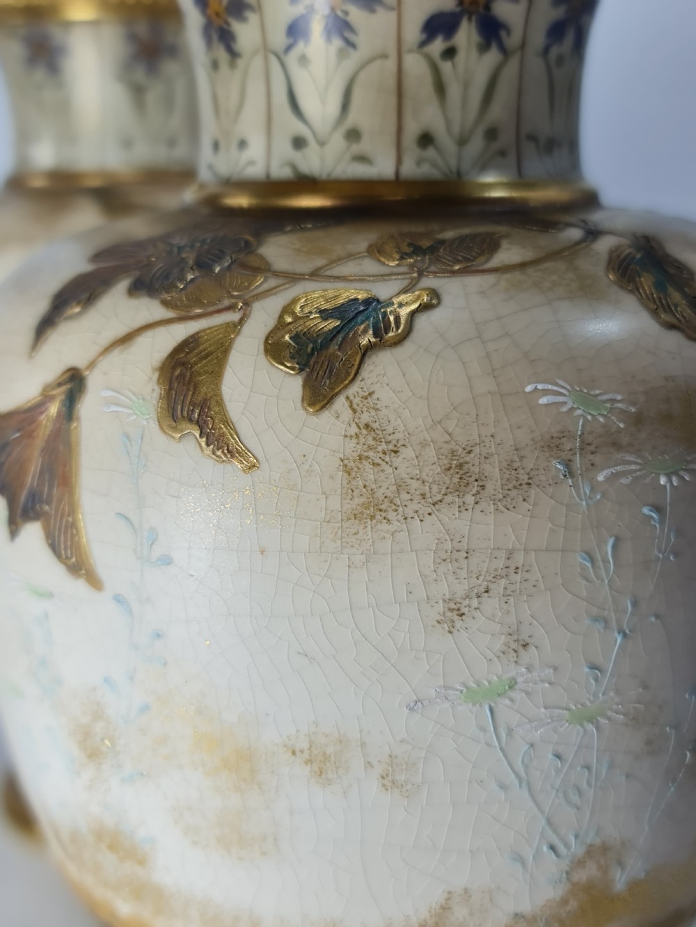 Beautiful Doulton Burslem Pair Faience Floral Vases c1900 View XVI