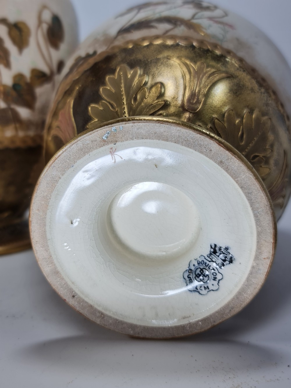 Beautiful Doulton Burslem Pair Faience Floral Vases c1900 View XVII