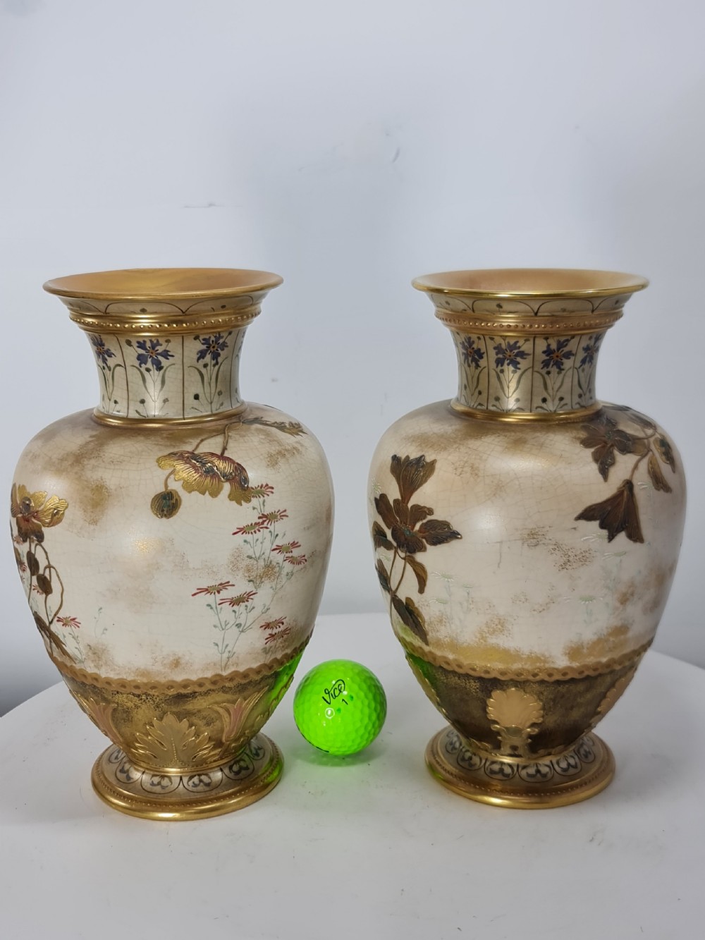 Beautiful Doulton Burslem Pair Faience Floral Vases c1900 View XXI